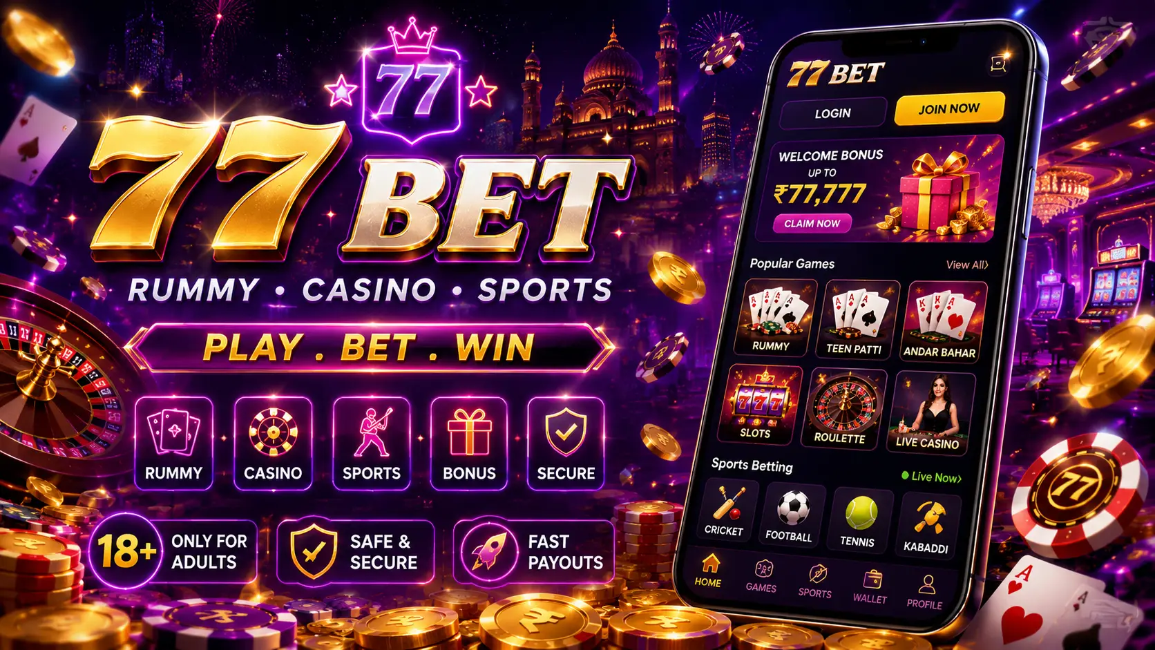 77 Bet India: Rummy, Casino Games, Betting Markets and Mobile Play
