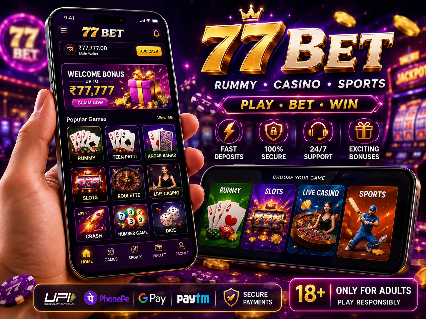 77 Bet Gaming Platform for Indian Mobile Players